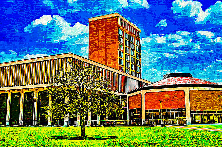 Media and Communications Building of the Texas Tech University - impressionist painting Digital Art by Nicko Prints
