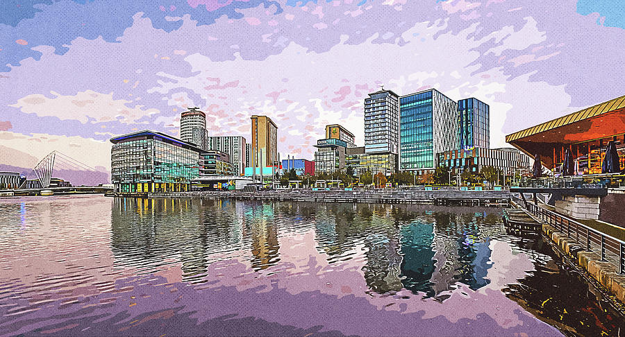 Media City Manchester Uk  , Vintage Travel Poster By Asar Studios Painting
