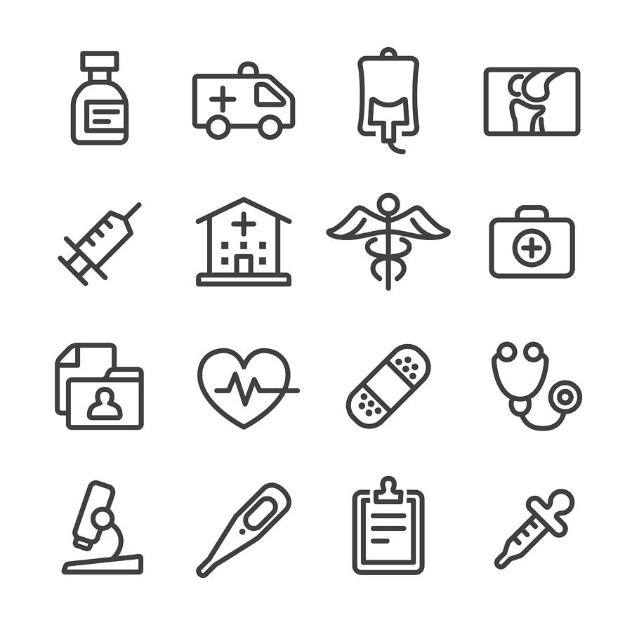 Medical and Healthcare Icons Set - Line Series Drawing by -victor-