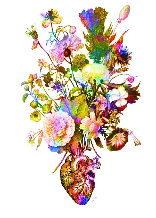 Medical Heart with Bouquet of Flowers Digital Art by Ann Leech