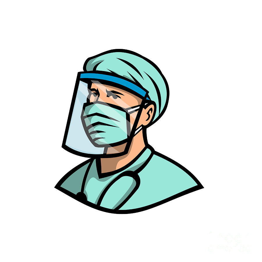 Medical Professional Wearing Face Mask Mascot Digital Art