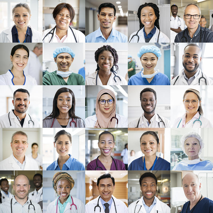 Medical staff around the world - ethnically diverse headshot portraits Photograph by JohnnyGreig