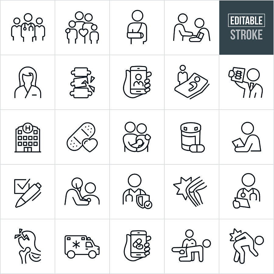 Medical Thin Line Icons - Editable Stroke Drawing by Appleuzr