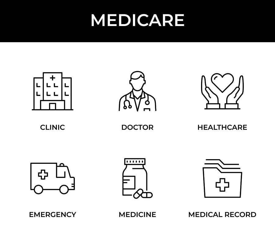 Medicare Icon Set contains these icons: Clinic, Doctor, Healthcare, Emergency, Medicine, Medical Record Drawing by Illustrator de la Monde Medicare Icon Set contains these icons: Clinic, Doctor, Healthcare, Emergency, Medicine, Medical Record Drawing by Illustrator de la Monde