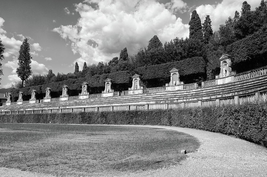 Medici Boboli Gardens Amphitheatre Florence Italy Black and White Photograph by Shawn OBrien