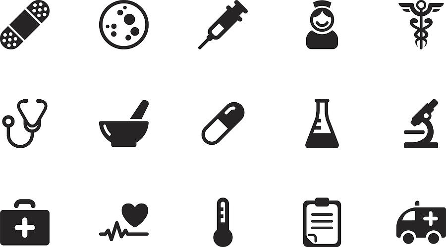 Medicine icons . Simple black Drawing by Ruthyoel