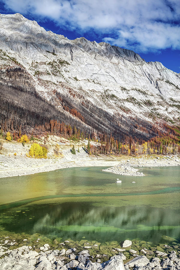 Medicine lake in Autumn after forest fires Photograph by Pierre Leclerc Photography