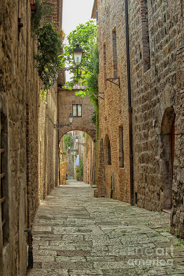 Medieval cobble stone street in Tuscany Photograph by Patricia Hofmeester