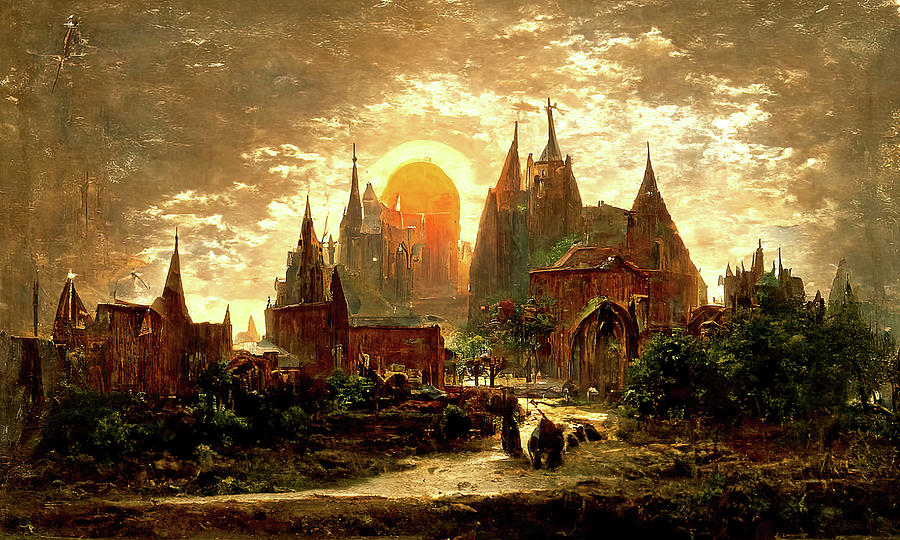 Medieval Fantasy Town, 02 Painting by AM FineArtPrints