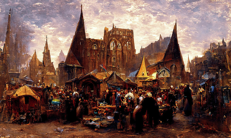 Medieval Fantasy Town, 03 Painting by AM FineArtPrints