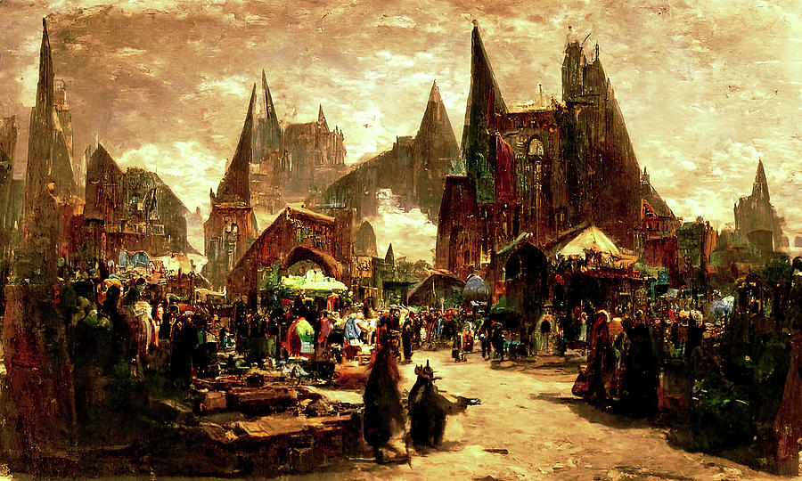 Medieval Fantasy Town, 04 Painting by AM FineArtPrints