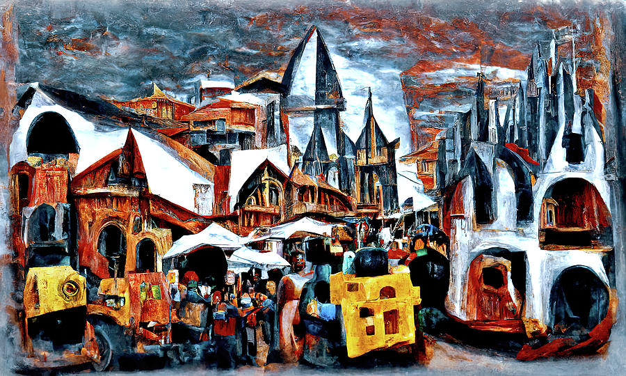 Medieval Fantasy Town, 05 Painting by AM FineArtPrints