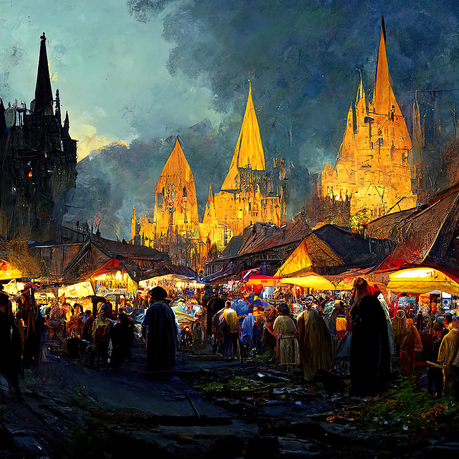Medieval Fantasy Town, 07 Painting by AM FineArtPrints