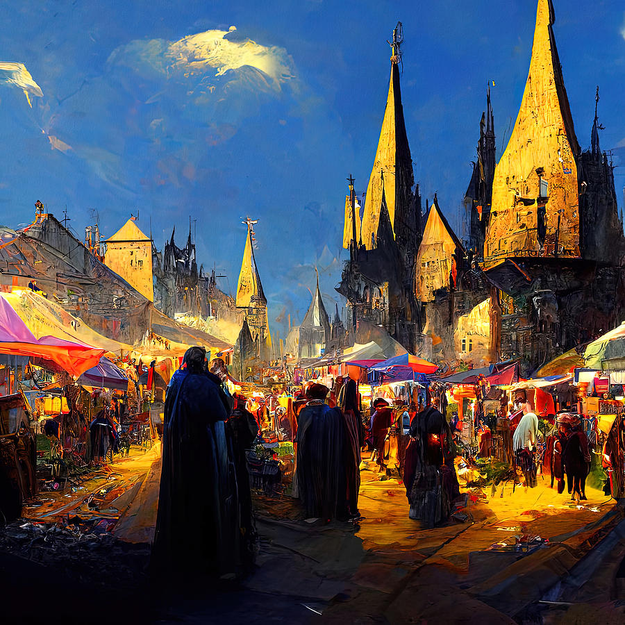 Medieval Fantasy Town, 08 Painting by AM FineArtPrints