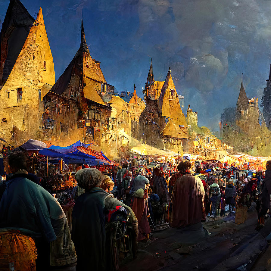 Medieval Fantasy Town, 09 Painting by AM FineArtPrints