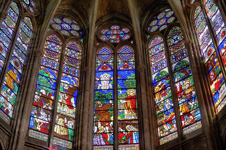 Medieval Gothic stained glass window Basilica of Saint Denis Paris ...