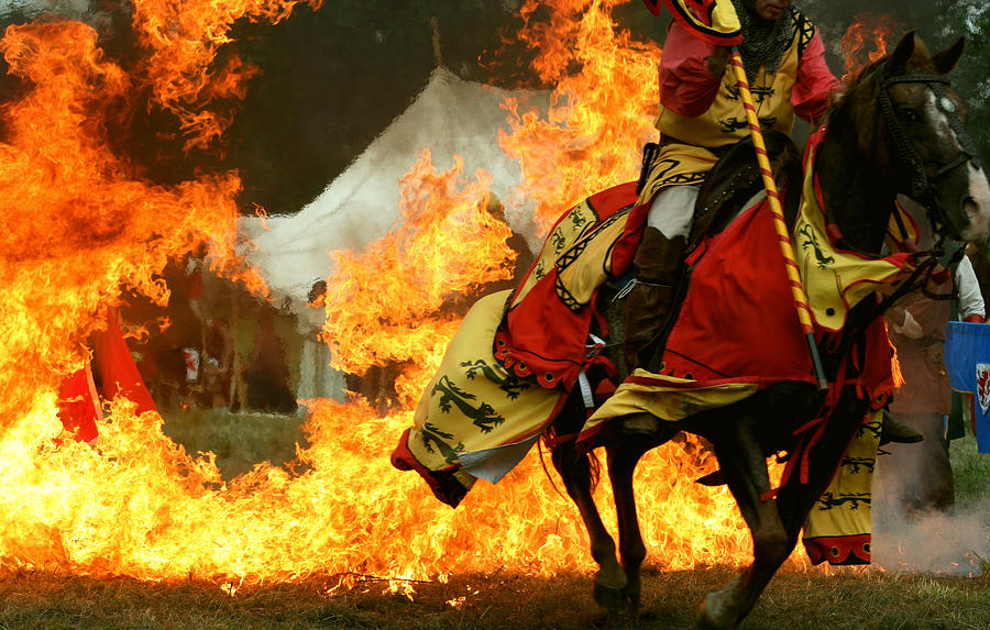 Medieval Knight Horse Jumping Through Ring of Fire Photograph by Bibi57