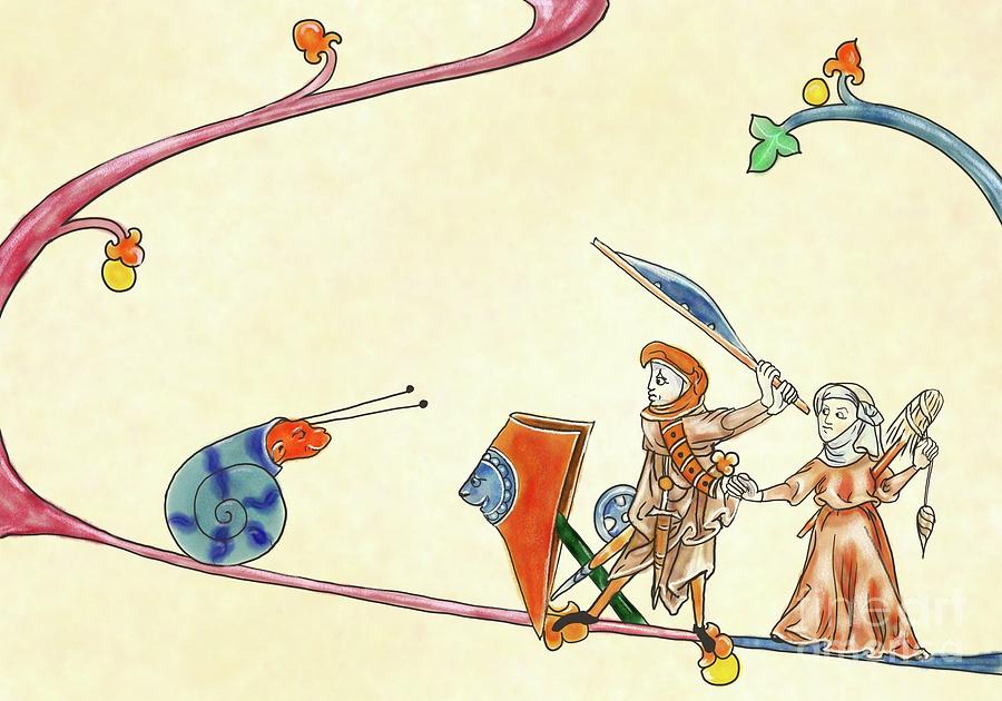 Medieval Knight vs Snail 3 Digital Painting Digital Art by Christina Serra