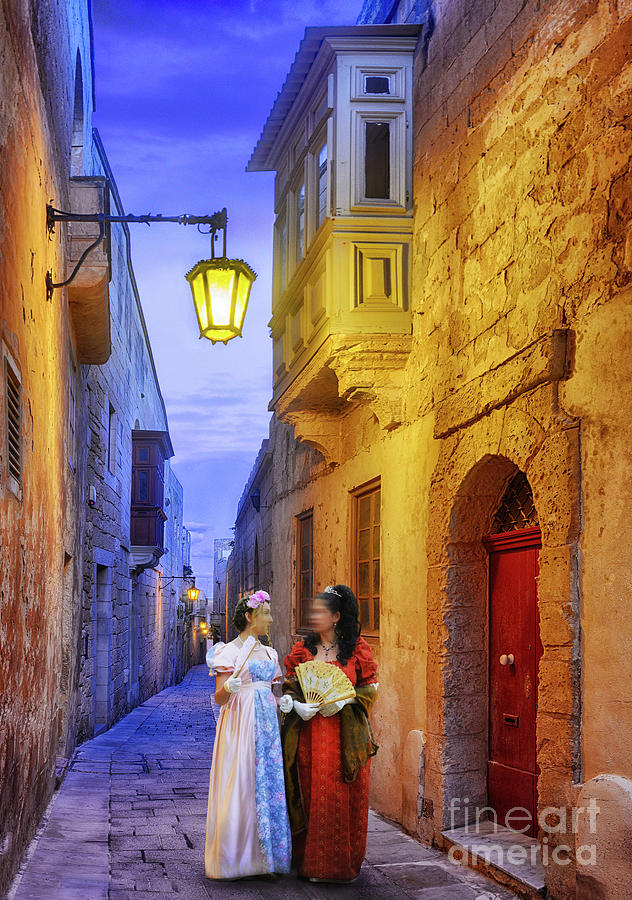 Medieval Ladies in Mdina at night - Cityscape photo Photograph by Stephan Grixti