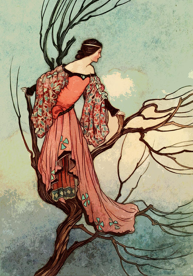 Medieval noble lady on a tree vintage art design Digital Art by Hermann ...