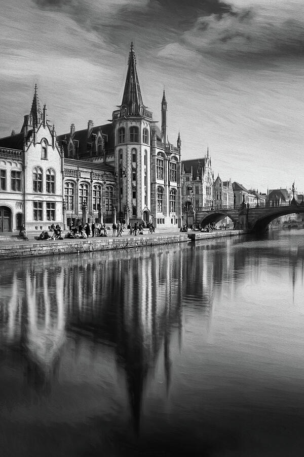 Medieval Old Town Ghent Belgium Black and White  Photograph by Carol Japp