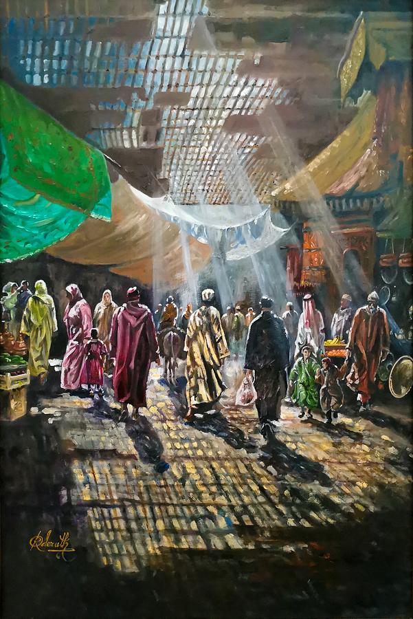 Medieval souk, Fes Painting by Raouf Oderuth