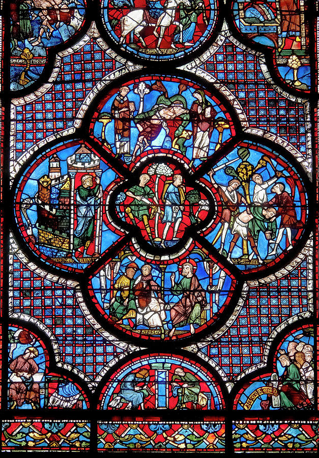 Medieval stained glass Window of Chartres  dedicated to the Good Samaritan Glass Art by Paul E Williams