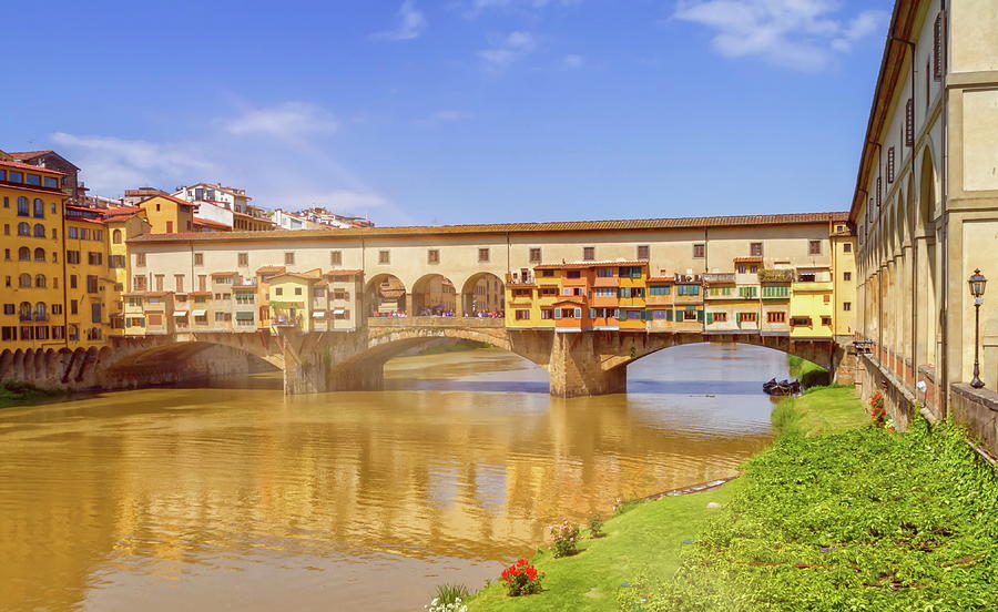 Medieval stone bridge Ponte Vecchio over Arno river in Florence, Photograph by Elenarts - Elena Duvernay photo