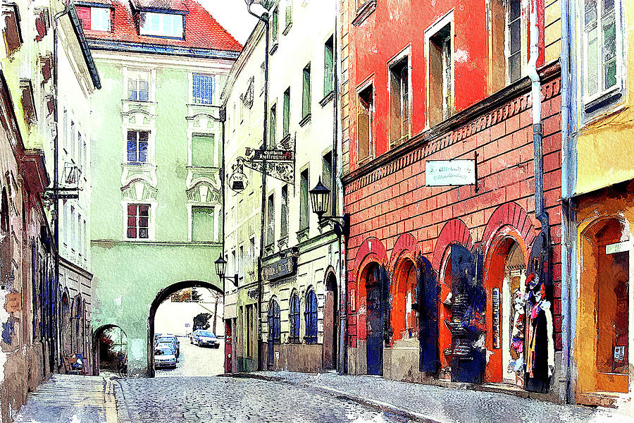 Medieval Street Passau Germany Mixed Media by Tatiana Travelways