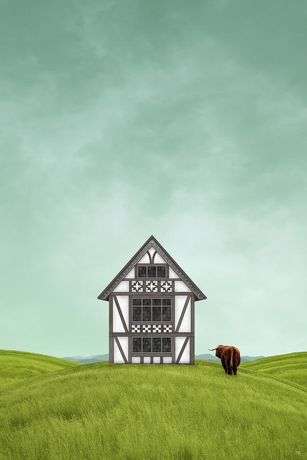 Medieval Tudor style house on the green hills of England Digital Art by Moira Risen