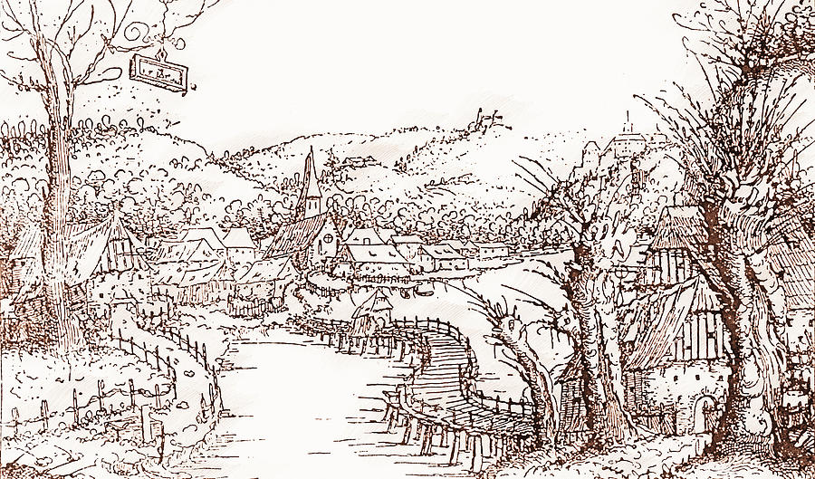 Medieval village - 05 Drawing by AM FineArtPrints