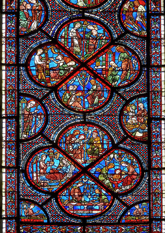Medieval Windows Cathedral of Chartres dedicated to  St Nicholas  Glass Art by Paul E Williams