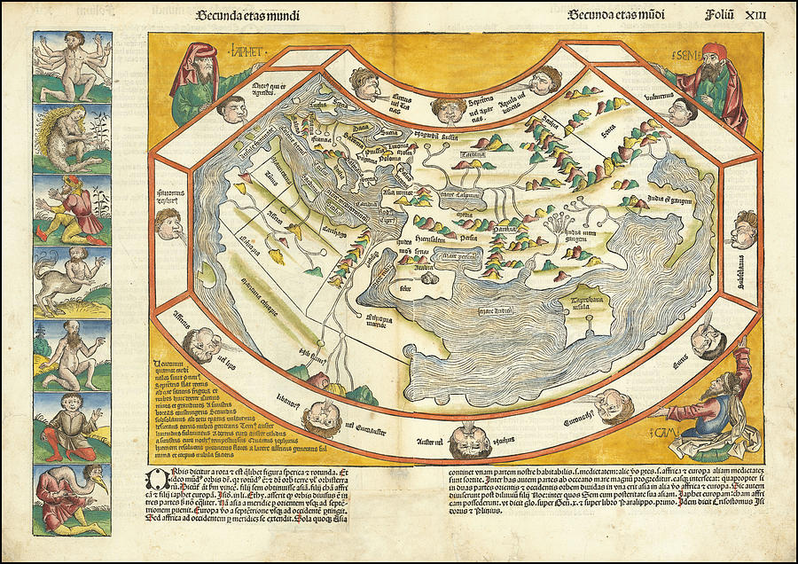 Medieval World Map - colored Painting by Hartmann Schedel | Pixels