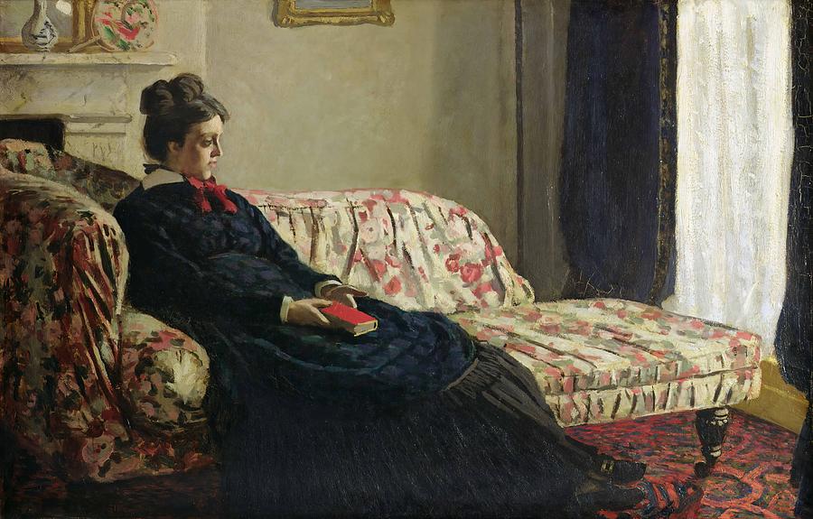 Claude Monet Painting - Meditation  or Madame Monet on the Sofa  by Claude Monet