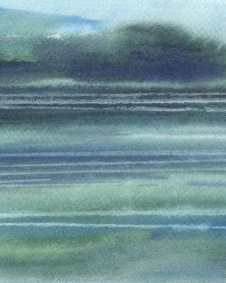 Meditative Calm Landscape Water Reflections Beach Art Contemporary Cool Watercolor Palette VI Painting by Irina Sztukowski