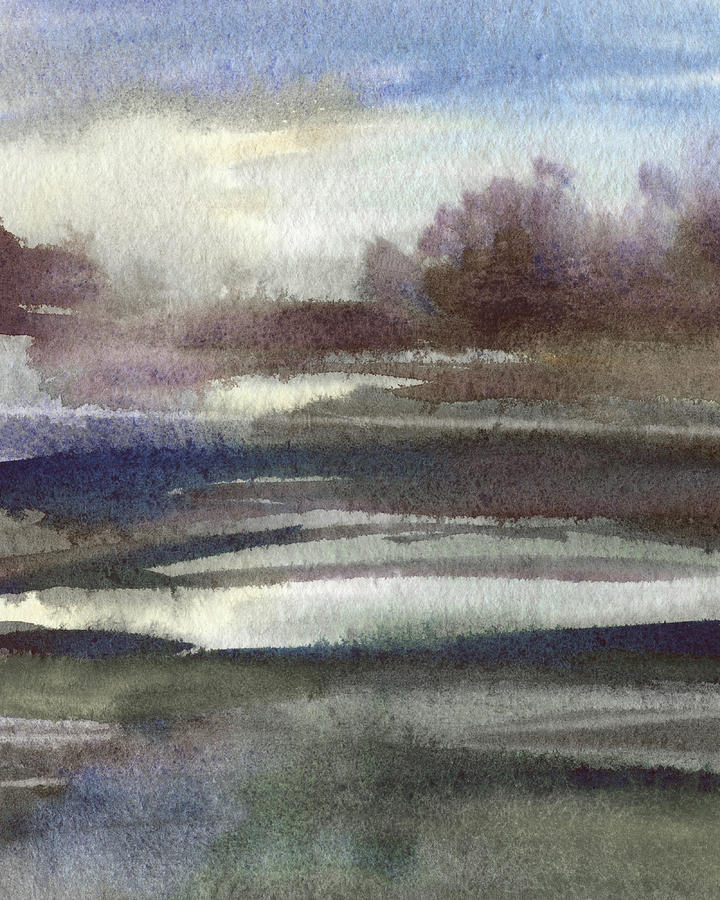 Meditative Watercolor Landscape Peaceful Calm Abstract Contemporary Decor I Painting