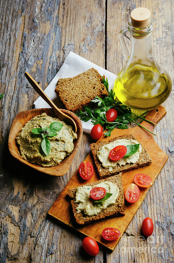 Mediterranean cuisine.Hummus and baba ganush with homemade bread slices Photograph by Jelena Jovanovic
