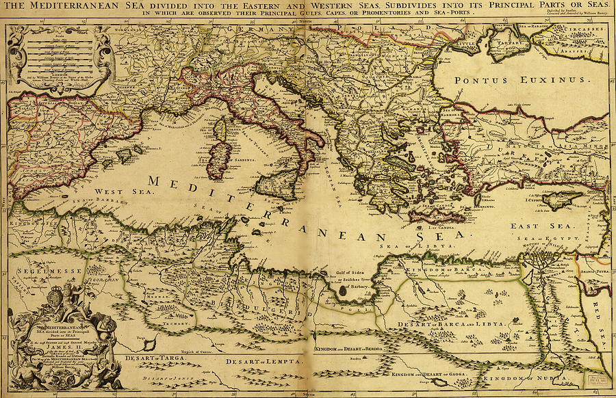 Map Drawing - Mediterranean Divied into its Principal Parts 1685 by Vintage Maps