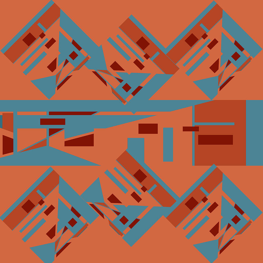 Orange Turquoise Rust Diagonal Mosaic Motif Digital Art by Elastic Pixels