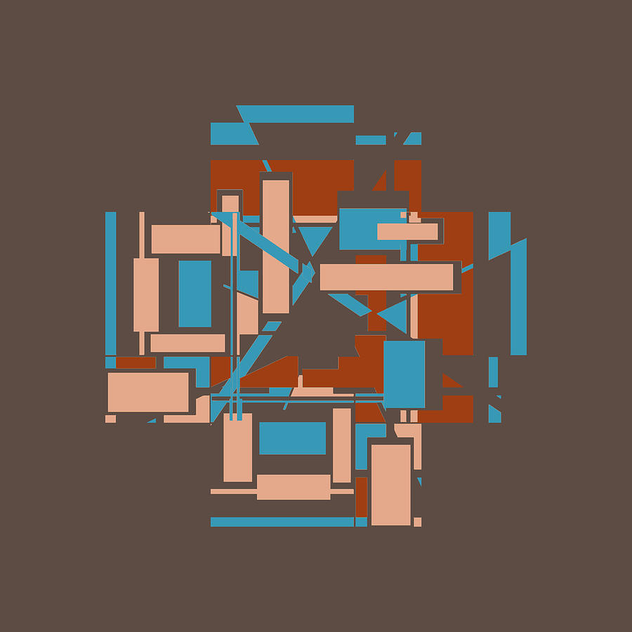 Rust Coral Blue Abstract Labyrinth Design Digital Art by Elastic Pixels