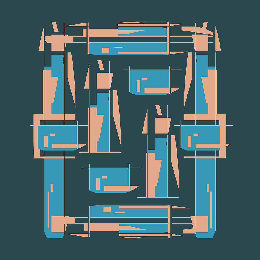 Aqua Beige on Teal Abstract Flow of Life Design Digital Art by Elastic Pixels