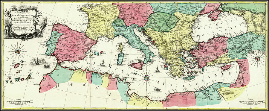 Vintage Photograph - Mediterranean Sea Vintage Map 1770 by Carol Japp
