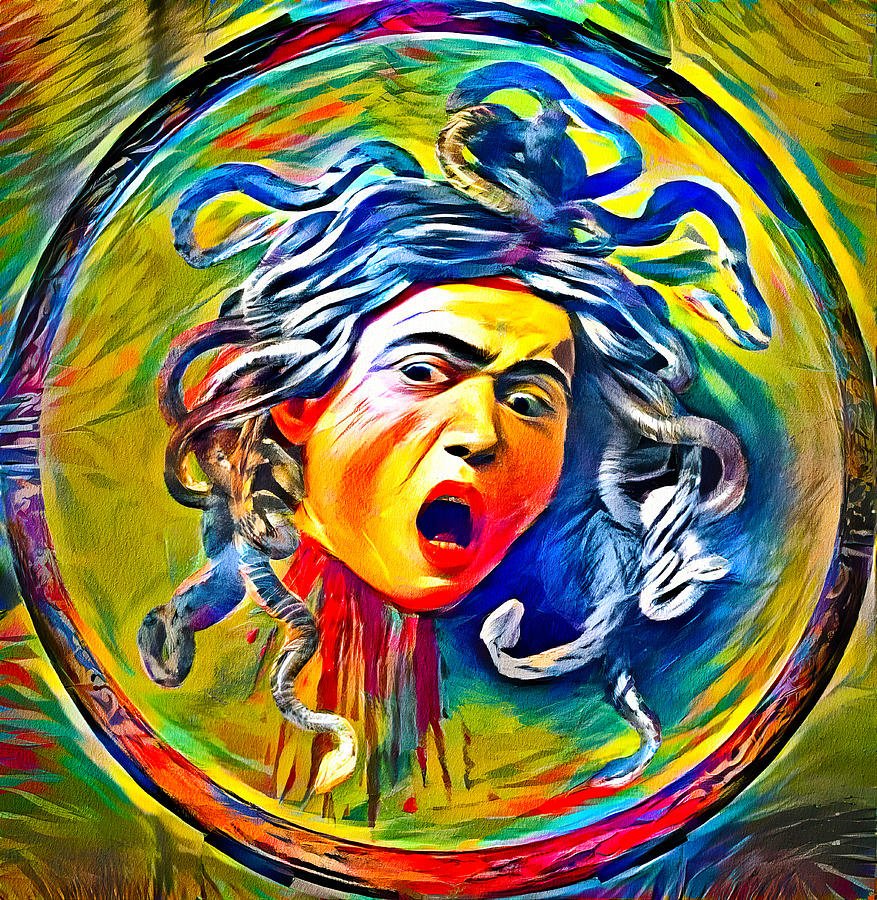 Medusa by Caravaggio - colorful speed effect Digital Art by Nicko Prints