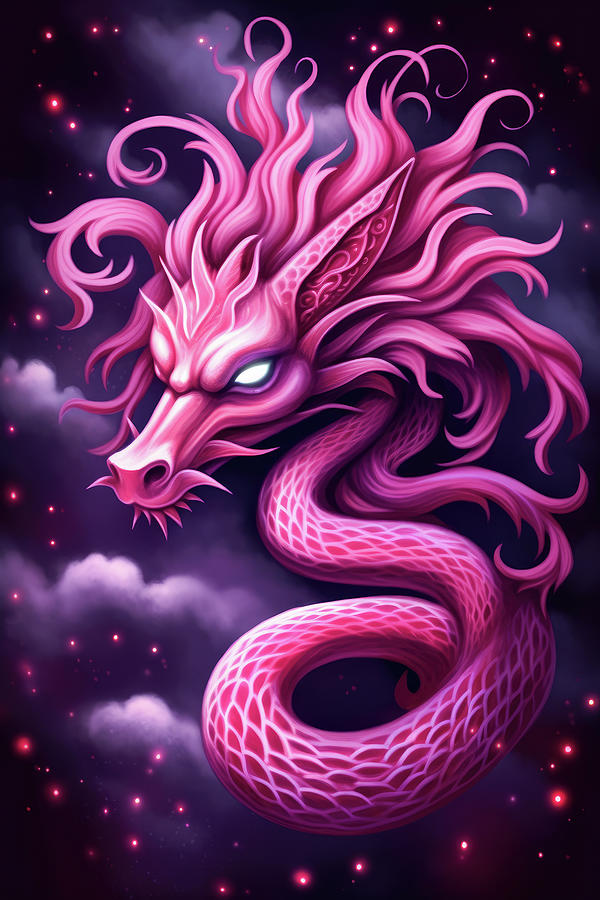 Medusa Dragon Snake 01 Pink and Purple Digital Art by Matthias Hauser