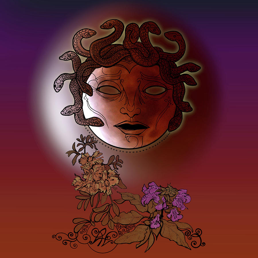 Medusa Flower Moon in May -digital colour Digital Art by Katherine Nutt