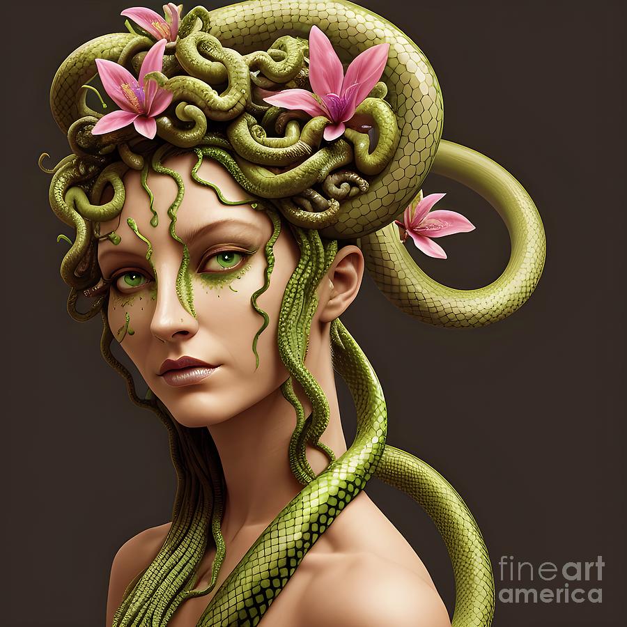 Medusa with hair of snakes and flowers Digital Art by Sen Tinel - Fine ...