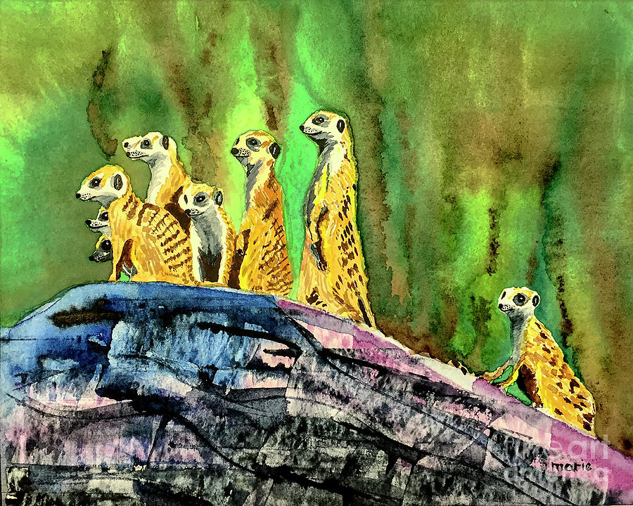 Meerkats Painting by Marie Dudek Brown