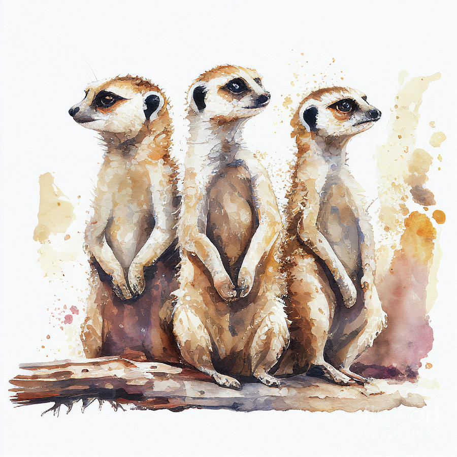 Meerkat Digital Art - Meerkats Brothers and Sisters Looking in Different Directions  by Lauras Creations