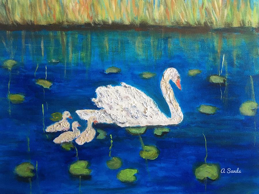 Meet The Swan Family Painting by Anne Sands