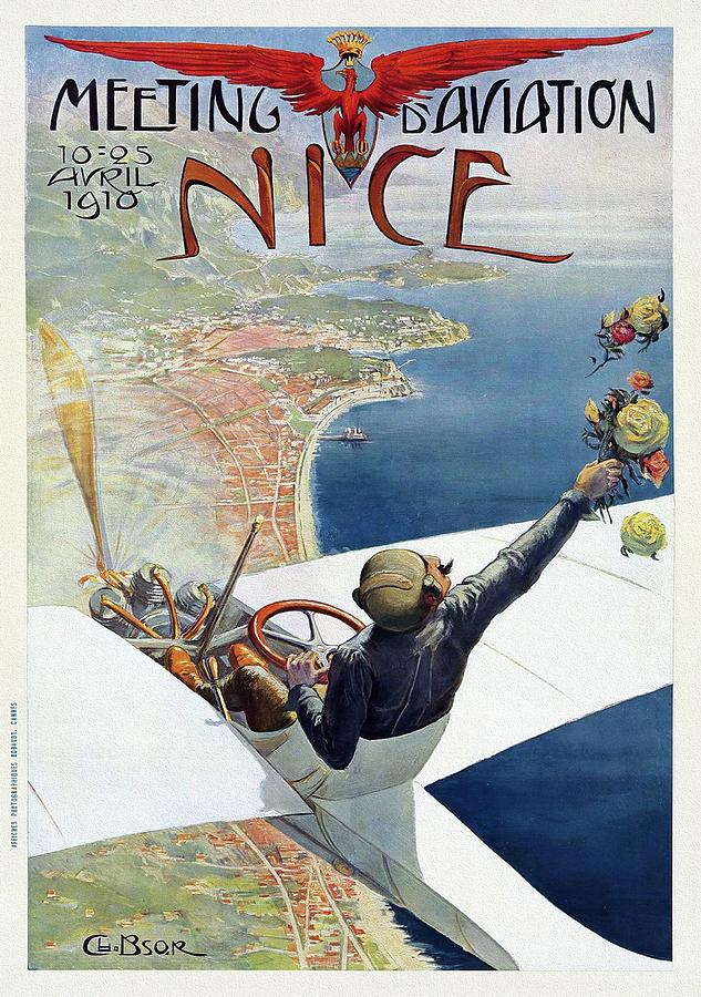 Meeting dAviation Nice 1910 Vintage Poster Painting by Vincent Monozlay